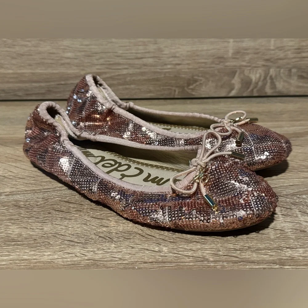 Sam Edelman Felicia sparkle Pink Rose Gold Ballet Flats Girls Size 3 dress Shoes